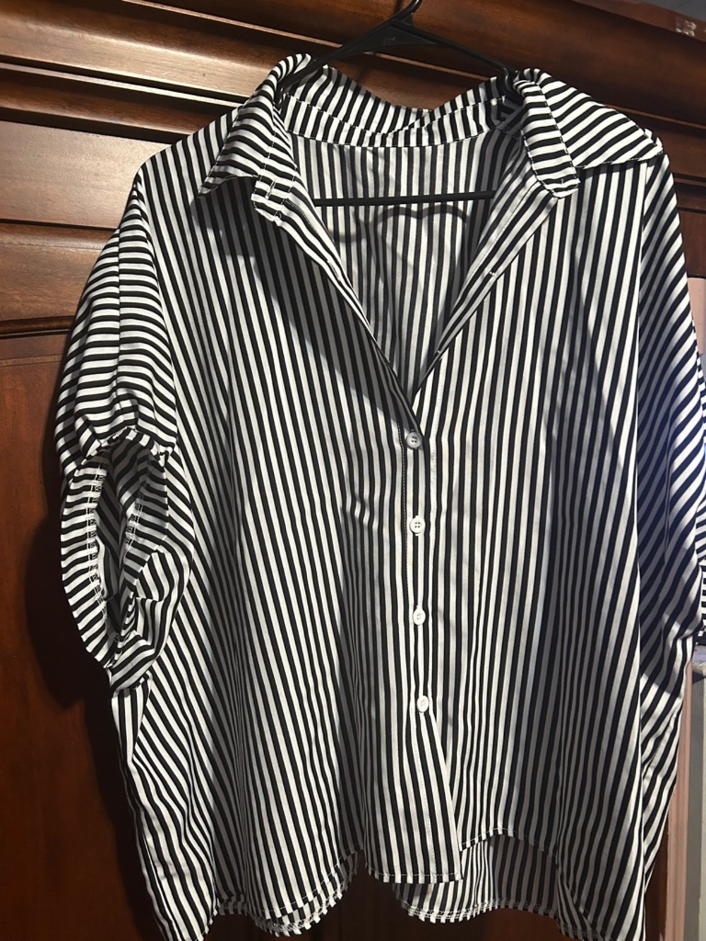SHEIN Black and White Vertical Stripe Button-Down Shirt